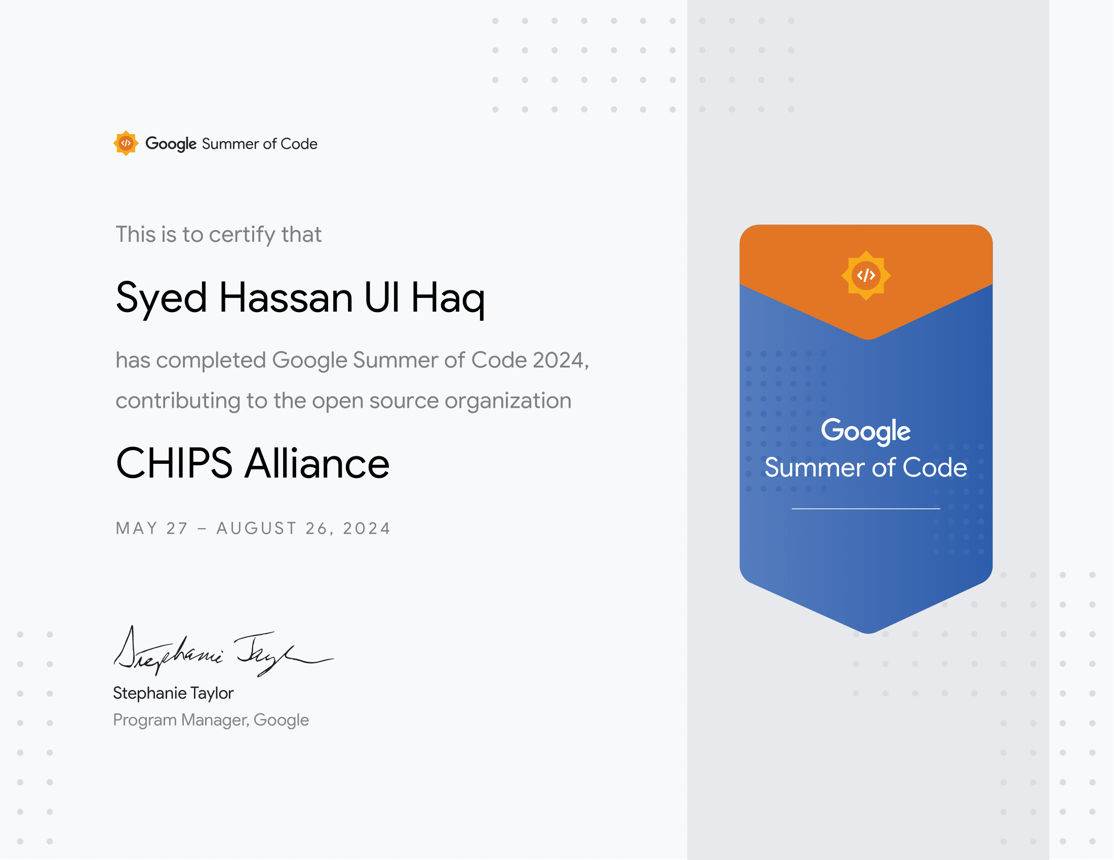 GSoC 2024 Certificate